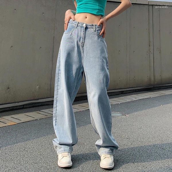Jeans da donna lunghe donne dritte donne larghi pantaloni gamba alla moda alla moda slouchey simpatici pantaloni in jeans in vita alta fidanzata palazzo abbigliamento