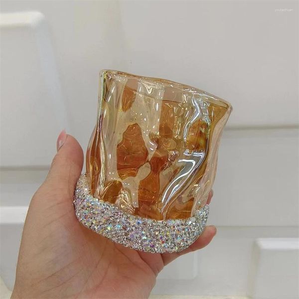 Bicchieri da vino tazze irregolari irregolari tazza di cereali con strass con strass a forma anormale whisky trasparente