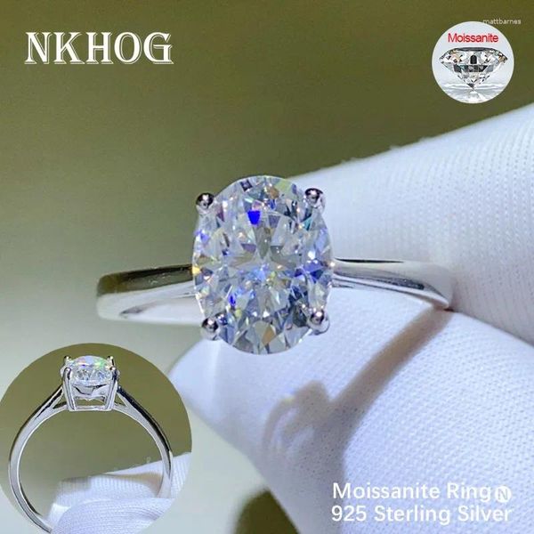 Cluster Rings nkhog Овальный мойссанитовый кольцо женщины 925 Стерлинговое серебро покрыто Au750 Sparkling Solidaire Sdize Warding Band