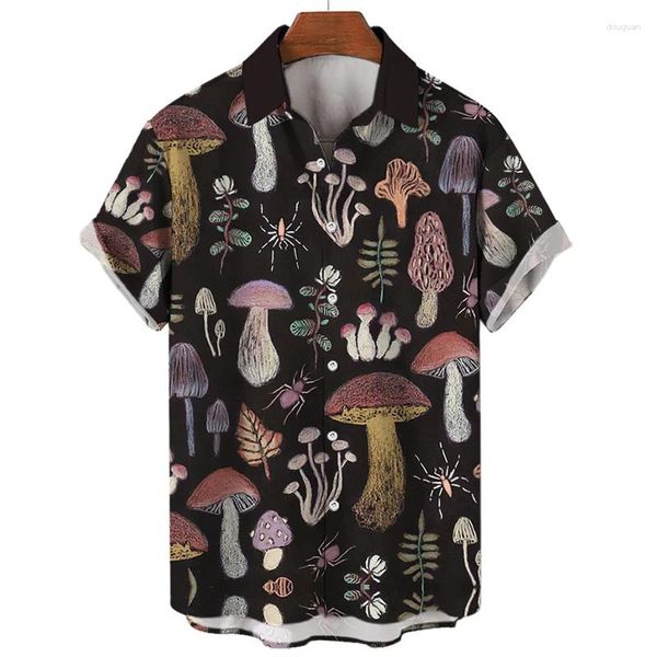 Herren lässige Hemden Pilz 3d gedruckt für Männer Kleidung Cartoon Harajuku Mode Agaricus Campestris Graphic Blusen Hawaiian Y2K Beach Tops