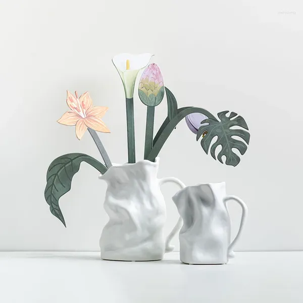 Vazolar Lüks Düzensiz Fold Tapı Süt Pot Seramik Vazo Yaratıcı Oturma Odası Masa Çiçek Düzenleme Sanat Estetik Ev Dekorasyonu
