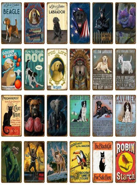 2021 Pet Dog Dog Black Cat Metal Poster Tin Sign Wall Kitchen Cucina Casa Bar Bar Decorazioni Pub Decorazioni per la parete Retro Vintage Plate Arts Crafts G1436189