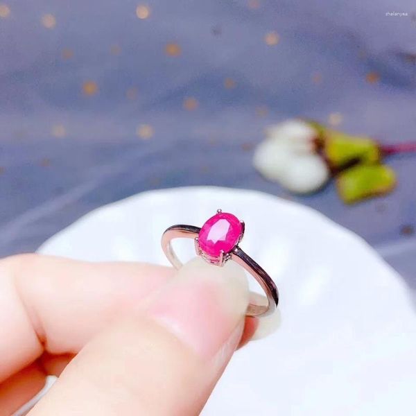 Кластерные кольца натуральные ювелирные изделия Myanma Ruby Ring для женщин. Мужчины исцеляют подарок хрустальный камень 925 Серебряное 5x7 мм бусинки Регулируемые
