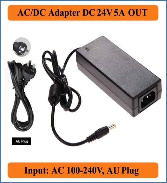 24V 5A AC AD DC Adapter 2125x55 мм Au Gack Plugure Universal AC 110V220V преобразователь в DC 120W Зарядное устройство питания для светодиодных полос1712148