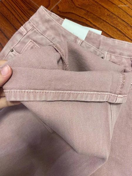 Kadın Kotları 2024 Pembe Kadın Yüksek Belden Bahar Geniş Bacak Denim Pantolon Baggy Street Giyim Şık Bayanlar Vintage Düz Jean Pantolon