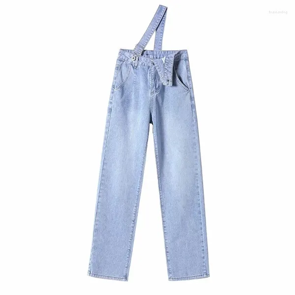 Jeans femininos Summer Jursuits Straight macacão para mulheres Pontas de jeans de cintura alta calça coreana Jean fêmea 3198