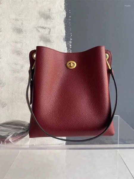 Borse per borse in pelle autentica in pelle di cistina da donna Elegante borsa a tracota a spalla singola Donne Borse per secchi di grande capacità