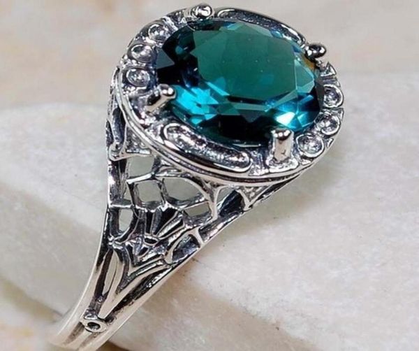 Зеленые топаз серебряные кольца сапфировые обручальные кольца с чистым CZ для женщин -ювелирных изделий 4288940