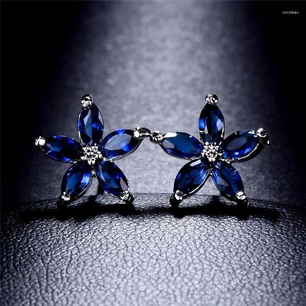 Gestüt Ohrringe Blau Zirkon Fünf -Sterne -Design für Frauen Mädchen Kristall Blume Hochzeit Schmuck Schmuck