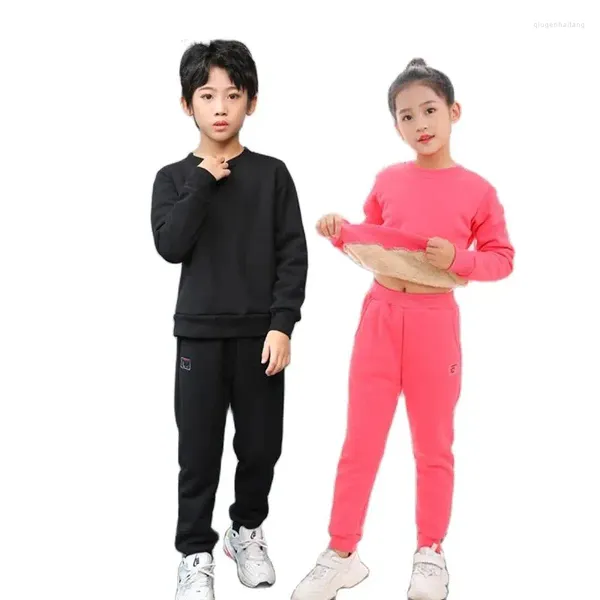 Set di abbigliamento pantaloni da maglione per bambini inverno più velluto in pile morbido in velluto Spesso tieni con cappuccio per ispessimento per bambini caldi per bambini sottili