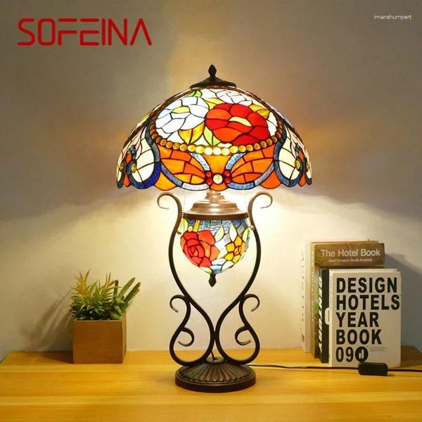 Lâmpadas de mesa Sofeina Tiffany Lamp American Retro Room Quarto Luxuoso Villa El Stilay Glass Desk