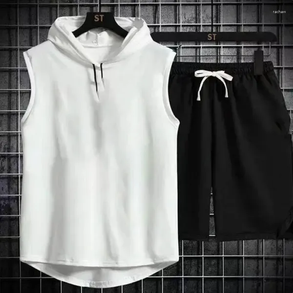 Traccetti da uomo Magni Tops WhitCoat Sleevelone Shitness Fitness Shirtness Solido Colore Hip Hop Casual T-Shirt Summer Hooded Underwaist