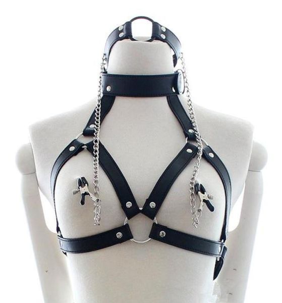 PU Leder Bondage -Rückhalte O Ring Gag Nippel Klemmen Sklavenkragen Fetisch erotische Spiele für Erwachsene Sex Spielzeug für Paare9831893