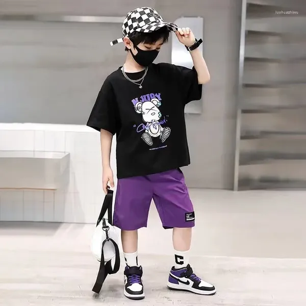 Одежда Suts Summer Childra Boy Set Set Kid Girl Письмо мультфильм медведь штоп