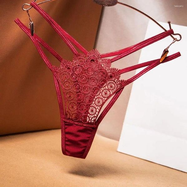 Calcinha feminina transparente doce para meninas bordando bordado transversal de lingerie feminina feminina cueca tanga de renda