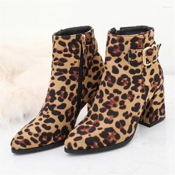 Stivali Ochanmeb Leopard Women Wearky High Heeled Metal Ankle Boot Fashion Ladies Daily Office Footwear Autunno Inverno 32-43