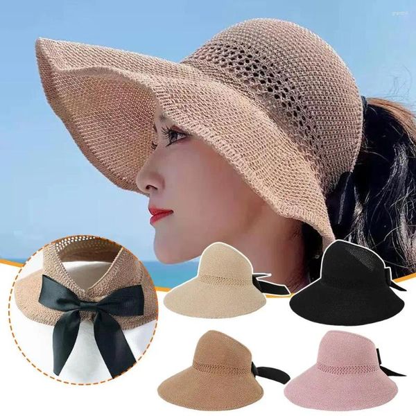 Cappelli larghi brimotlo da sole estate da viaggio alla moda da viaggio per le vacanze femminile grande protezione della paglia pieghevole spiaggia m8u3