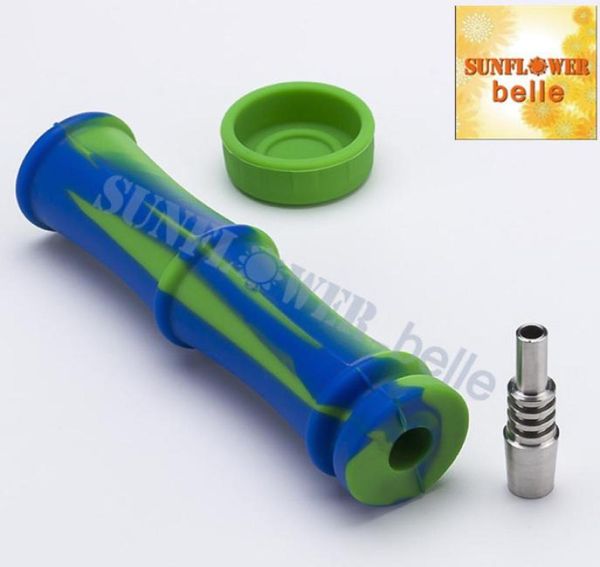 Kit di raccolta silicone di bambù con punta di titanio con pipa da fumogeni a piattano a piattano di silicone.