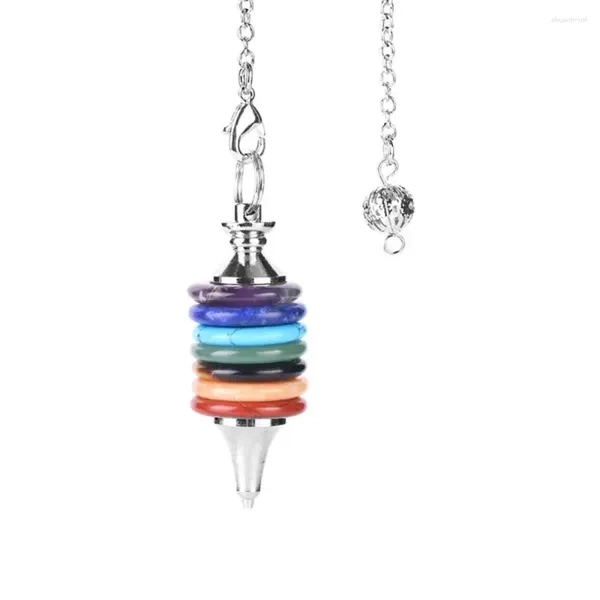 Colares pendentes multicolor 7 chakra pendulum adivinhação gemasptonesing reiki cura comprimento de pedra de 18,5 cm de vida