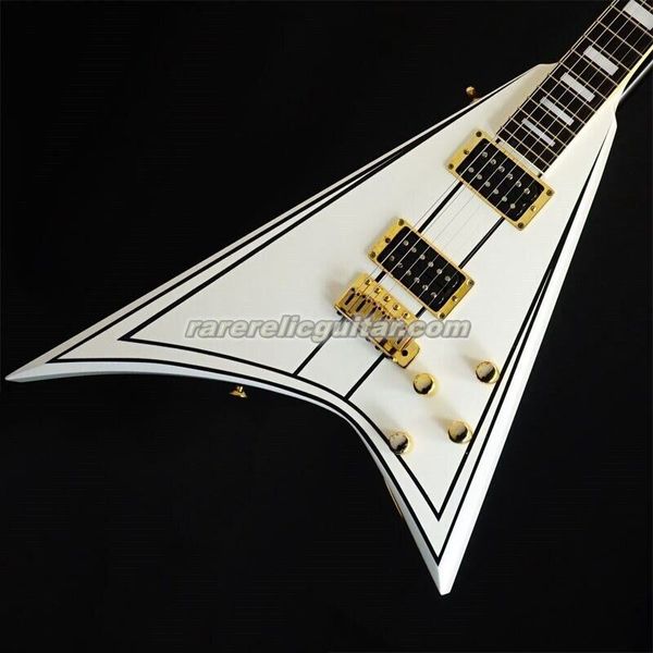 In magazzino Randy Rhoads RR 1 Black Pinstripe White V Electric Guitar Gold Hardware, Inlay Block, Tremolo Bridge Whammy Bar