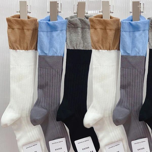 Kadınlar SOCKS Kadınlar Renk Eşleştirme Tüpü Kazık Y2K İnce Yüksek Üst Sock Pamuk Yumuşak Diz Yüksek Çerçe Kadın Japon Kawaii Stocking