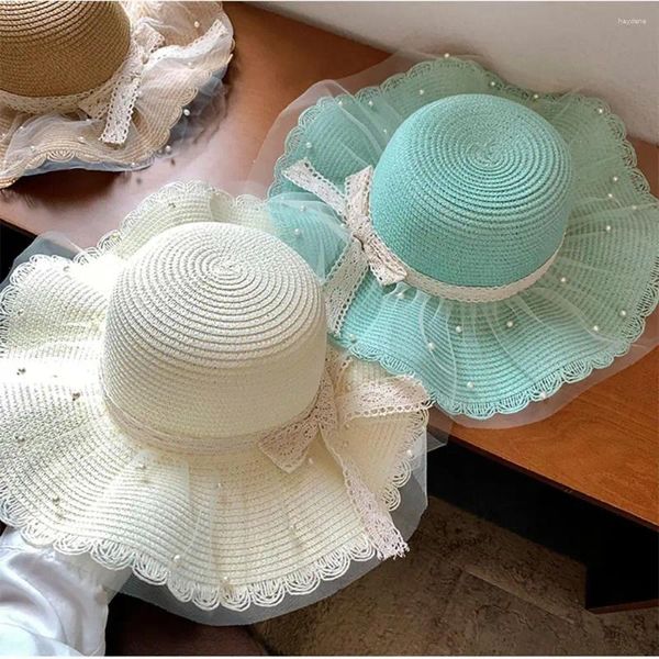 Широкий пляж шляпы для женщин для женщин модный ультрафиолетовый защита соломенная шляпа неволосая складная кепка 2024