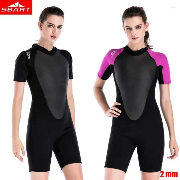 Costumi da bagno femminile SBART 2 mm Donne Wetsuit Neoprene Elastic Color Surf Deving Attrezzatura Attrezzatura Attrezzatura Abbigliamento corto a maniche corte Adattata calda