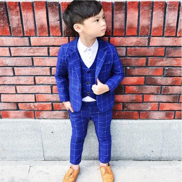 Set di abbigliamento abiti da ragazzo abito primaverile autunno per nozze per boy party plaid da 3 tipi di gilet pantaloni per bambini compleanno 3-10t