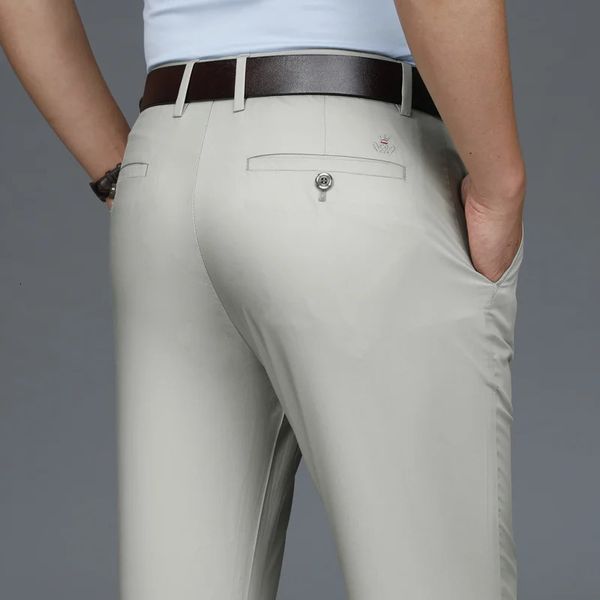 Mens Lyocell High Stretch Classic Suit Pants Summer Spring Maleas elástica de cintura britânica Britânica Casual Busines calças 240417