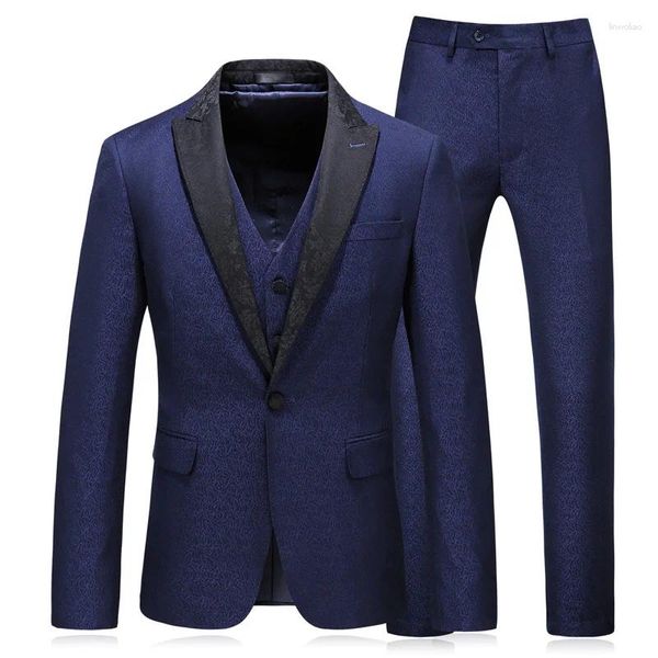 Erkekler Takım Moda Erkekler Baskılı Marka lacivert Mens Floral Blazer Tasarımlar İnce Fit Suit Ceket Düğün 3 Parça