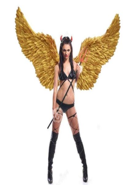 Hochwertige Gold Angel Feather Wings mit farbigen Lichtern Erwachsene039 Big Devil Wings Stage Show Shooting Hochzeitsrequisiten EMS 9984574