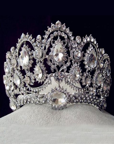 Jóias européias Vintage Tiaras Silver Jóias de noiva Quinceanera Rhinestone Crystal Crowns Casamento Acessórios para cabelos para noivas7251196