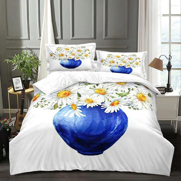 Bettwäsche -Sets Blumen Vase Duvet Cover -Set umfassen 1 2 Kissenbezüge weiße Gänseblümchen.