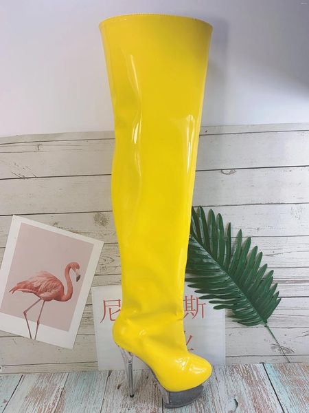 Stivali da 15 cm Solle trasparenti sexy Scarpe da passeggiata a palcoscenico Temperamento nobile e ginocchio alla moda