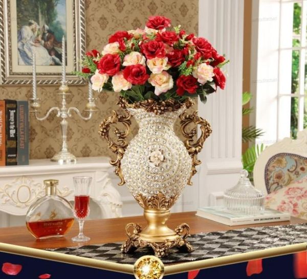 Palazzo europeo di lussuoso diamante Diamudo grande vaso di resina Figurine decorazioni per la casa el retro retrò arrangiamento fiore art6034957