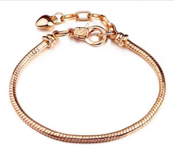 10pcs/lote Copper Copper Rose Gold Chain Lobster Grospes Bracelet Fit Fit Charms europeus Diy Jewllery Making 18cm 20cm8429575