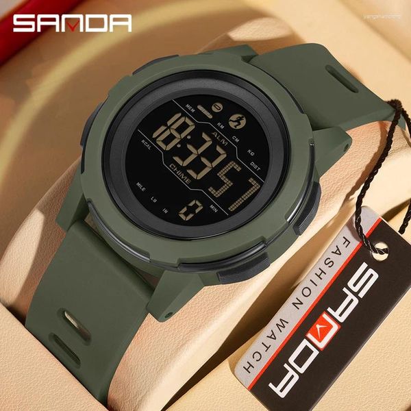 Relógios de pulso Sande Top Brand Men Watches Sports Pedometer Calories 50m LED à prova d'água relógio digital relógio Military Relogio Masculino