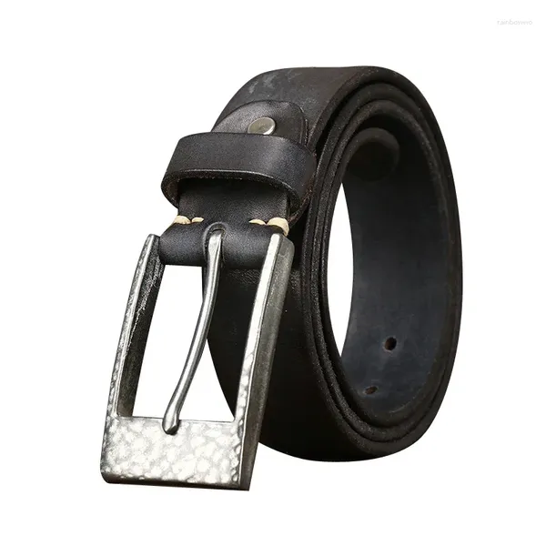 Cinture pura cistina pura 3,8 cm largo grassetto addensato mobilità marmellata con fibbia in acciaio inossidabile cintura per uomini jeans in pelle autentica