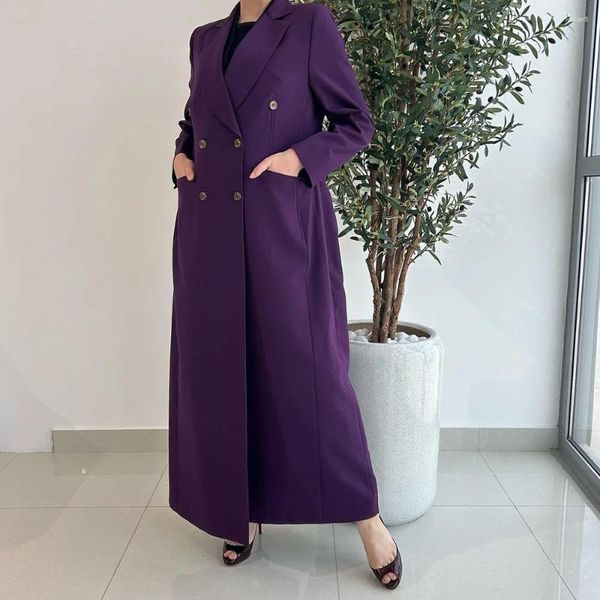 Herrenanzüge Designer lila doppelte Breasted Notch Revers Blazer Frauen Langes Jacke 1 Stück formelle Geschäft Outfits Elegante Kleidung