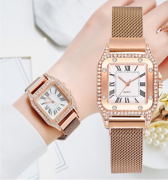 New Watches Women Square Rose Gold Wrist Watches Magnetic Moda Brand Watches Ladies Quartz Clock Montre Femme Drop5075592