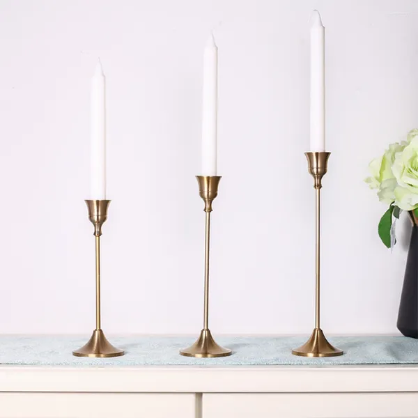 Titulares de vela Nordic Style 3 PCs/Conjuntos Retro Bronze Party Wedding Party Vintage Metal Candlestick Decor de Casa de Natal#