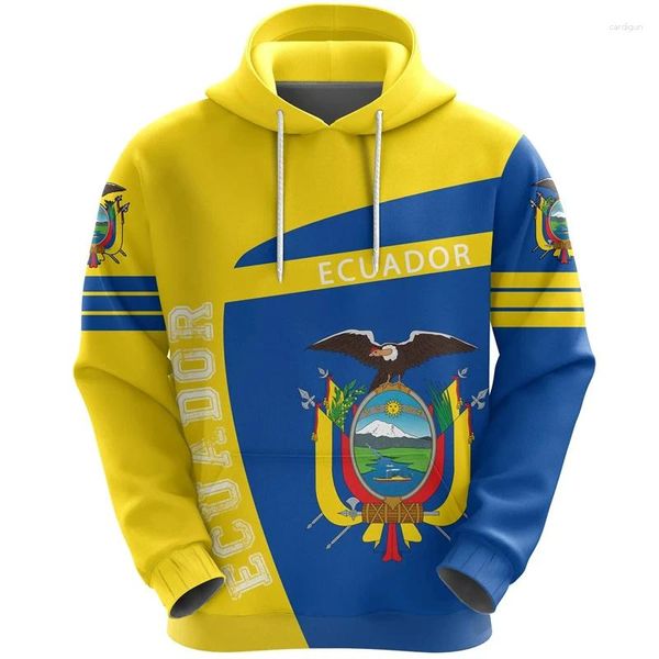 Felpa di mappa della bandiera ecuador da uomo ecuador mappa grafica emblema nazionale ecuadoriana per uomini vestiti casual maschio felpa con cappuccio