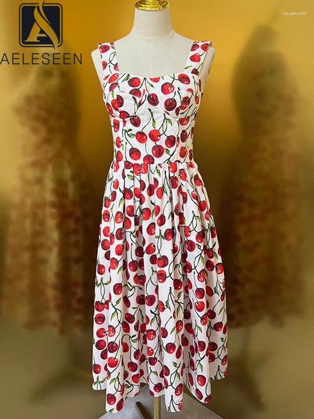 Abiti casual AeleSeen in cotone estivo abito da donna sicilian spaghetti frammento di frutta stampata elastica elastica elegante camisto di festa lunga