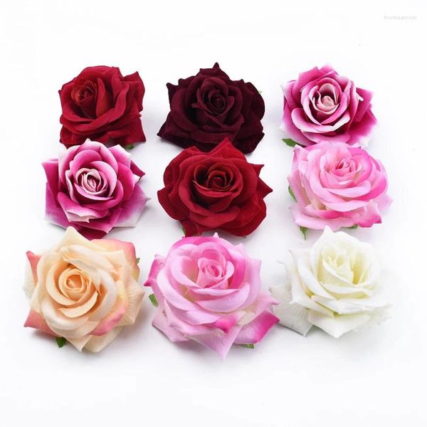 Flores decorativas de 10 cm de seda rosa artificial para casamento de casamento de casamentos de casamento arcos de jardim de casas de noiva