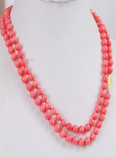 Anhänger Halsketten 36quotlong 6mm Japan Pink Coral Round Perlen Halskette Geschenk Earring2815425
