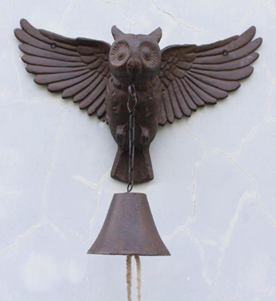 Große Gusseisen -Eule Bell Home Decor Terrasse Garten Tür Veranda Kabine Begrüßung Dinnerbell Big Metal Animal Decoration Country Bro944073