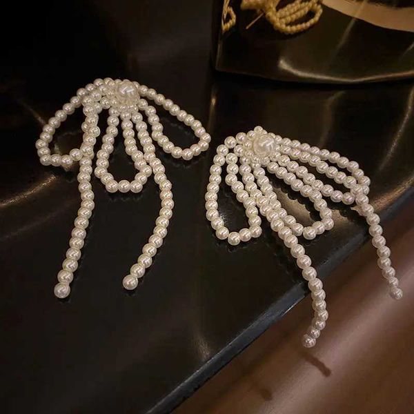 Dangle Kronleuchter 2024 Koreanische Quaste Ohrringe Bogen handgefertigte Perlenperlen Langer Ohrring für Frauen Hochzeit Mode Schmucktemperament Dangle Ohrringe