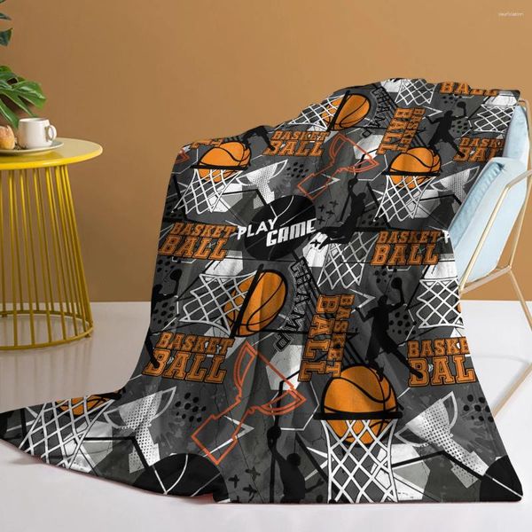 Coperte sportive stampate con pallacanestro e trofei caldi accoglienti tiri morbidi per tutto il divano del divano del divano