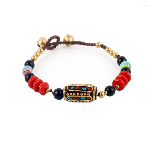 Bracciale in perline tibetano fatto a mano con tubo in ottone e gioielli regolabili a grandezza per donne braccialetti alla moda