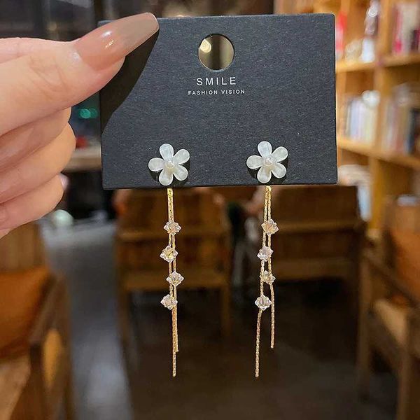 Lustre de lustre de tendência coreana Brincos de flores de opala doces linhas de orelha longa linha de orelha de reta -chorão de brincos para mulheres para mulheres garotas diárias do presente da festa